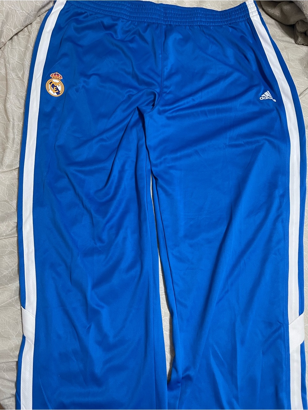 Adidas Real Madrid Blue Track Pants with White Side Stripes